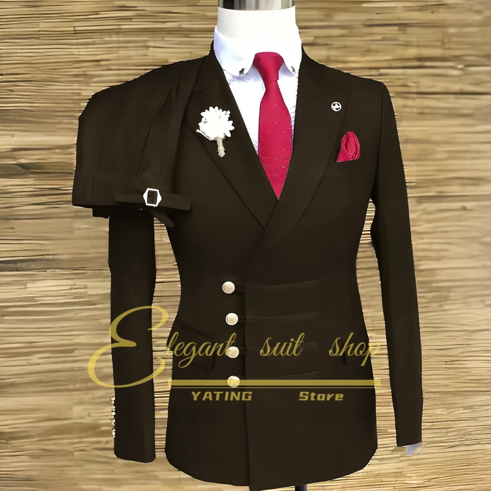 Formal Wedding Men Suits 2 Piece Jacket Pants Sets Double Breasted Male Clothing Costume 260312
