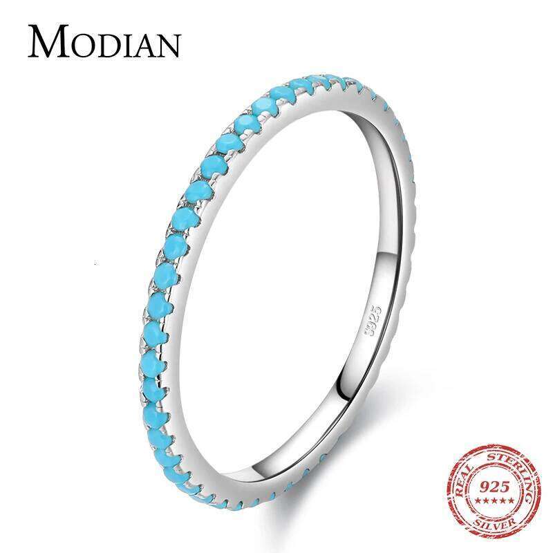 Modian 925 Sterling Silver Classic Exquisite Circle Turquoise Charm Stackable Finger Ring For Women Trendy Fine Jewelry H260312