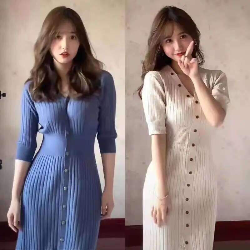 Women's Knit Sweater Dress Knitted One-piece Dresses For Women Autumn Winter 2025 Korean Fashion High Quality Loose Midi Long Z260314