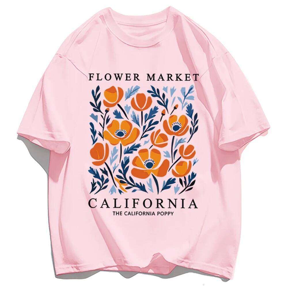 Yellow Flowers Market T-Shirt Woman Tee Top Casual Short Sleeve Sleeved Harajuku Streetwear Tops Tees Z260314