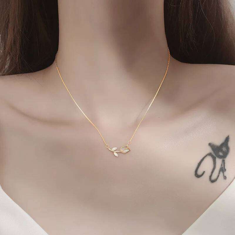 Stainless Steel Rose Tulip Crystal Necklace for wedding jewelry Cute Pendant chain women's party neck accessory Gift H260312