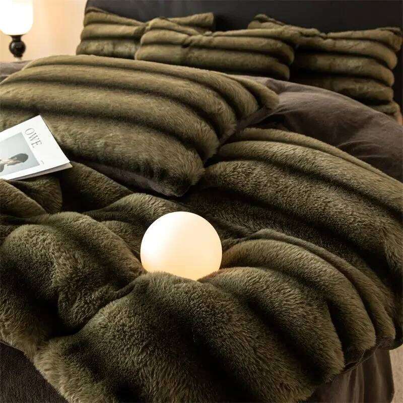 Four-piece Winter Thickened Class A Flannel Milk Bed Skirt Quilt Cover Bedding Set Light Rabbit Fleece H260312 - view 6