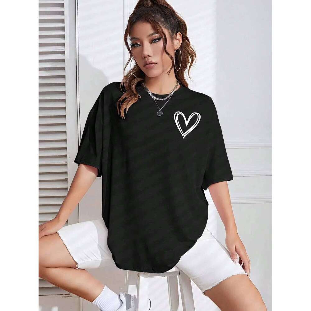Simple Love Printed Women T Shirts Summer Breathable Casual Fashion Short Sleeve Oversized All Match Unisex Tees Z260314