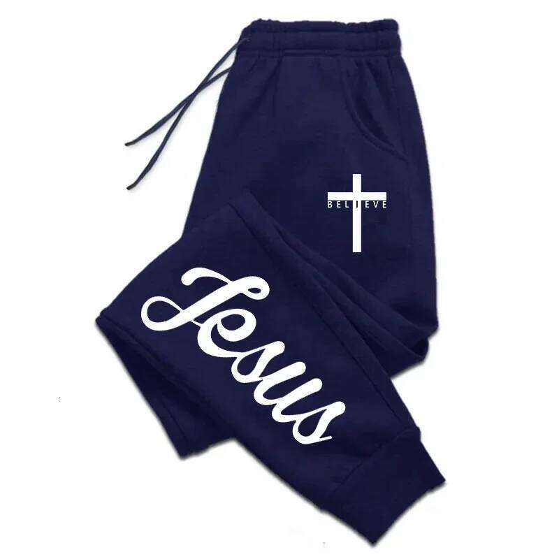 Jesus Cross Men's Sweatpants Solid Color Drawstring Long Pants Male All Season Daily Casual Sports Fitness Versatile Trousers Z260315