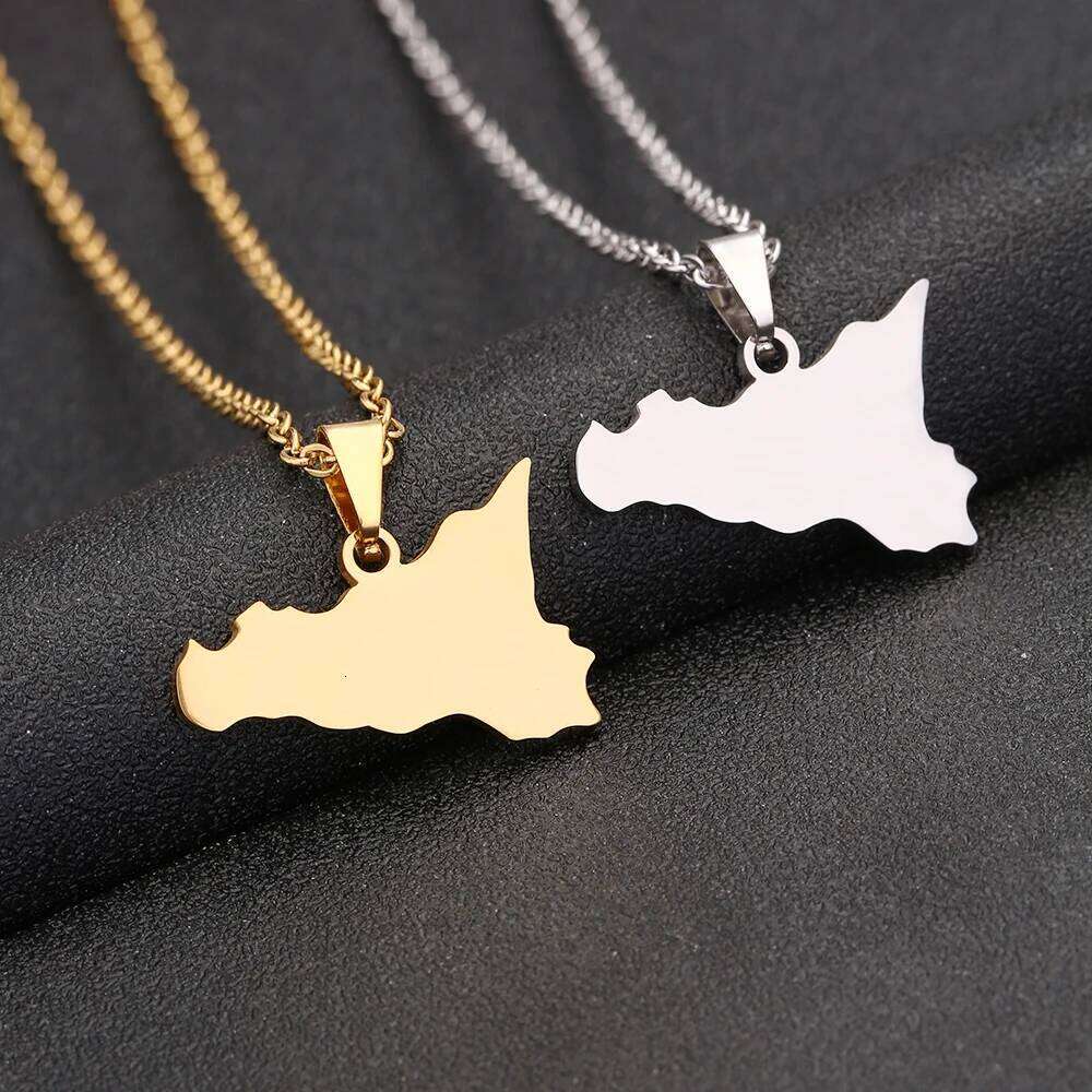 Fashion Italy Sicily Map Pendant Necklace For Women Men Gold Silver Color Stainless Steel Italian Sicilia Jewelry Gifts H260312