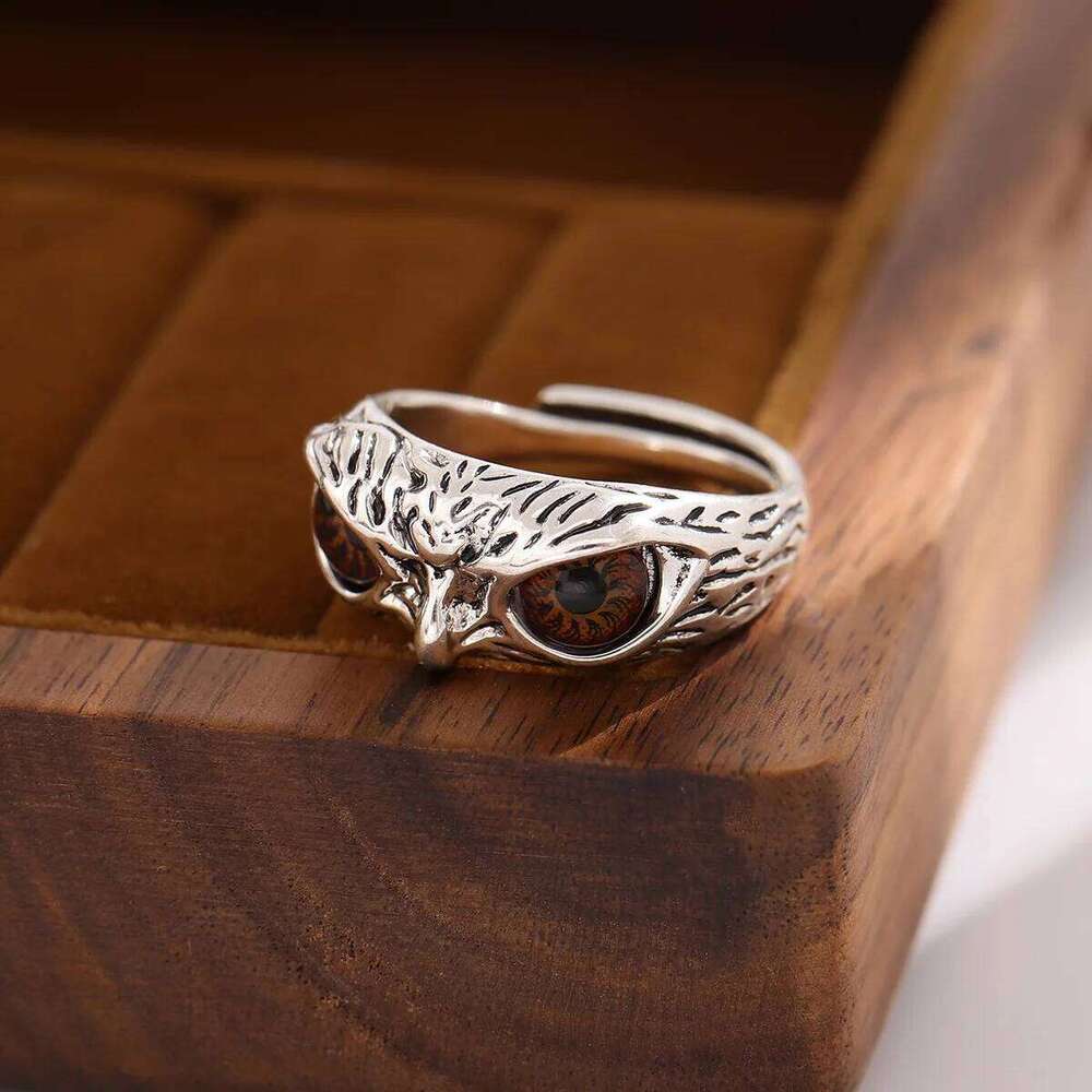 New Creative Retro Brown Eyes Owl 925 Sterling Silver Jewelry Personality Exquisite Geometric Popular Animal Opening Rings R381 H260312
