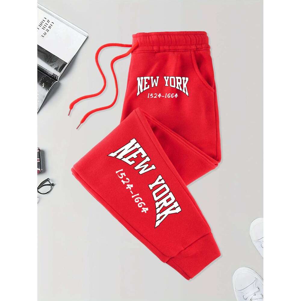 New York 1524-1664 Print Fashion Trousers Mens Hip Hop Warm Sportpants Autumn High Street Sweatpants Versatile Basic Britches Z260315