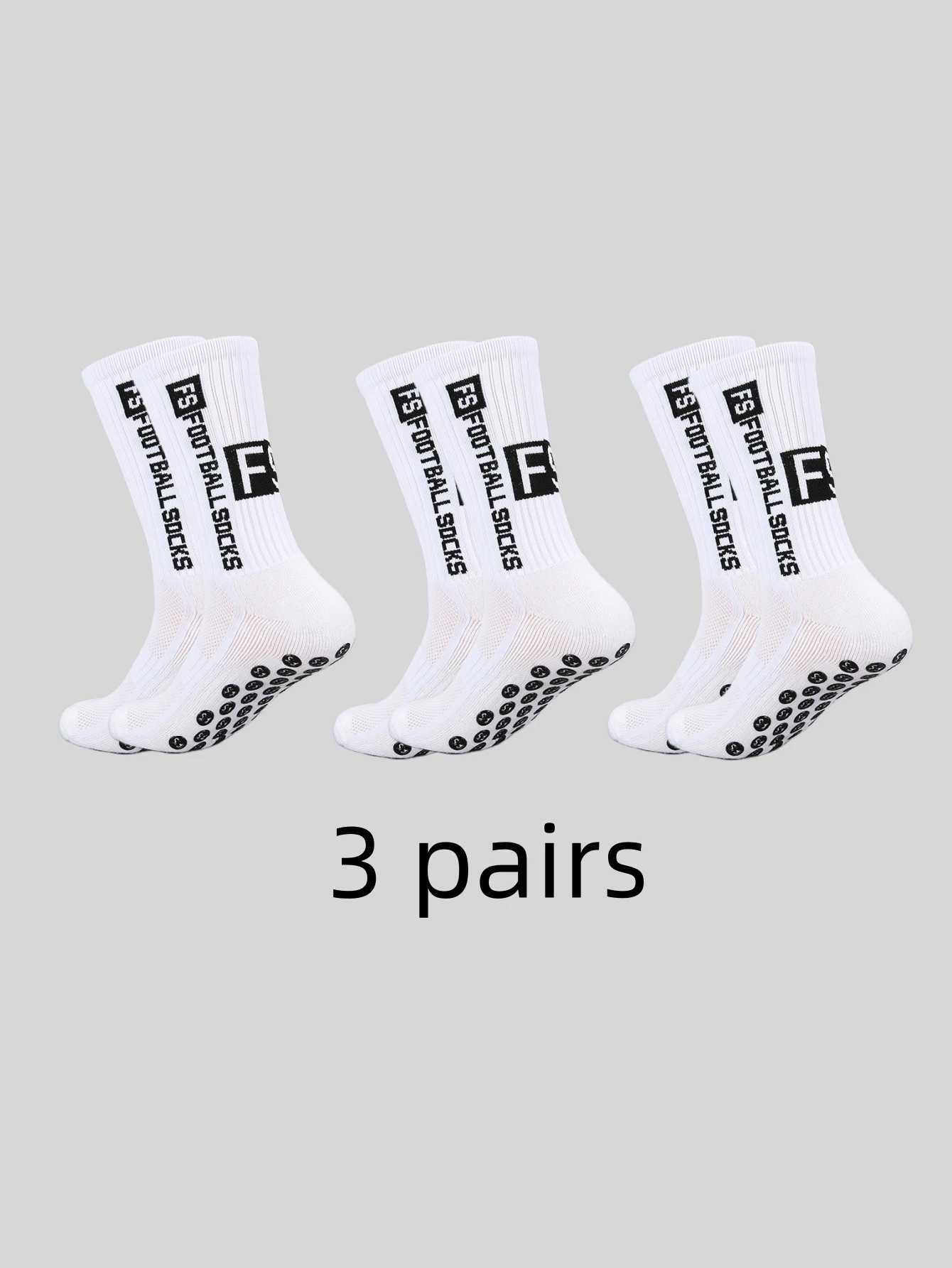 3 pairs of anti slip sweat and odor resistant FS football sports socks with adhesive points D260313