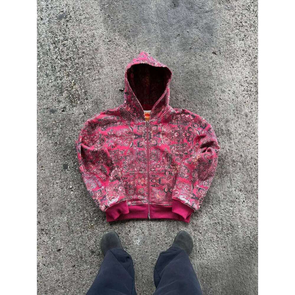 American Classic Full Pattern Printed Zipper Y2K Harajuku Street Fashion Hip Hop Casual Couple Sports Hoodie 26Y0313