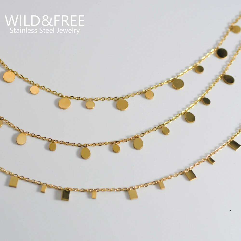 WILD & FREE Boho Gold Plated Stainless Steel Necklaces For Women Geometric Multi Pendants Short Choker Trendy Jewelry H260312