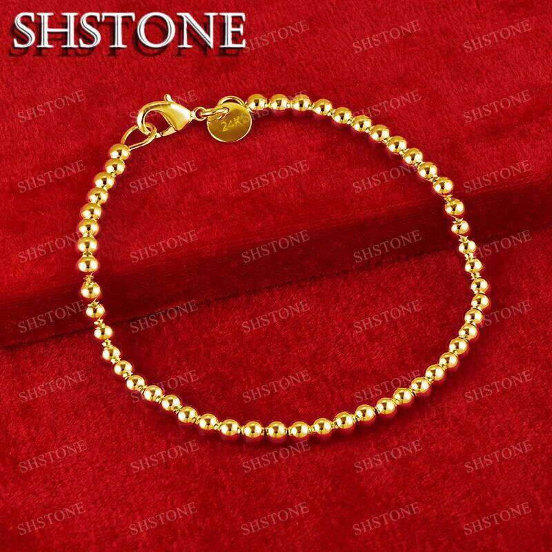 SHSTONE 18K Gold 4mm Beads Chain Bracelets For Woman Fashion Classics Jewelry Lady Party Engagement Wedding Birthday Fine Gifts Z260313