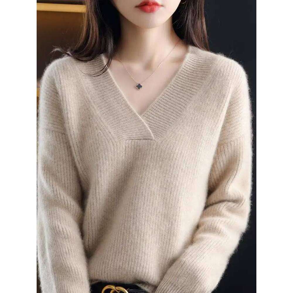 V-Neck Autumn Winter pullovers Women 2025 loose thick cashmere Sweater Pullover women oversize sweater jumper Z260313