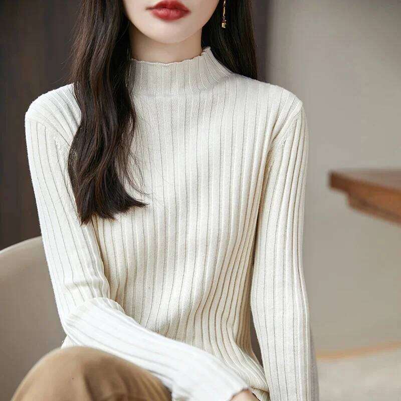 2025 Autumn Winter Knitted Woman Sweaters Ribbed Turtleneck Sweater Clothes Long Sleeve Slim Basic Pullover Women Solid Tops Z260313
