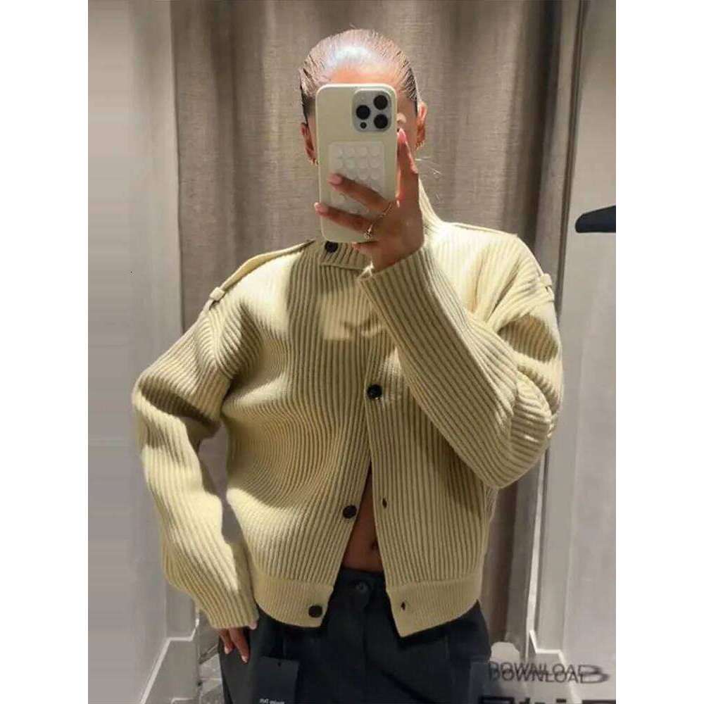 Women's High Neck Coat Knit Cardigan Outwear Solid Color Buttoned Jackets Long Sleeve Loose Casual Street Autumn Winter Clothes Z260314