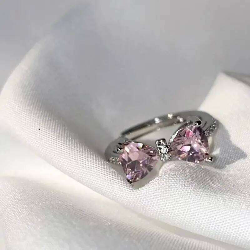 Y2K Pink Crystal Bowknot Zircon Rings for Women Fashion Sweet ly Girl Open Adjustable Ring Kpop Party Jewelry Gift 2023 H260312