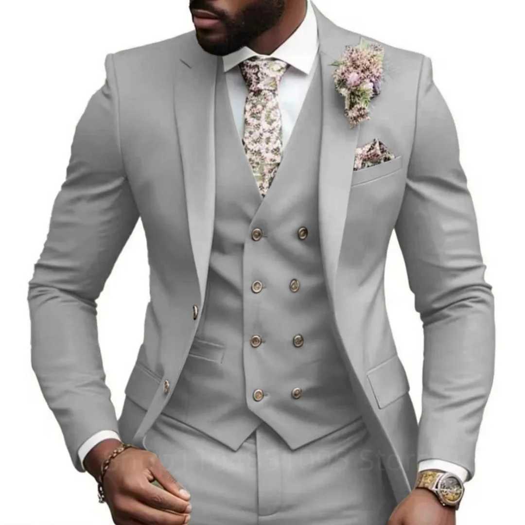 Casual Jacket Vest Pants 3Pcs Elegant Pink Wedding Suits for Men Slim Fit Notch Lapel Blazer Best Man Groom Suit Male Tuxedo Set M260313