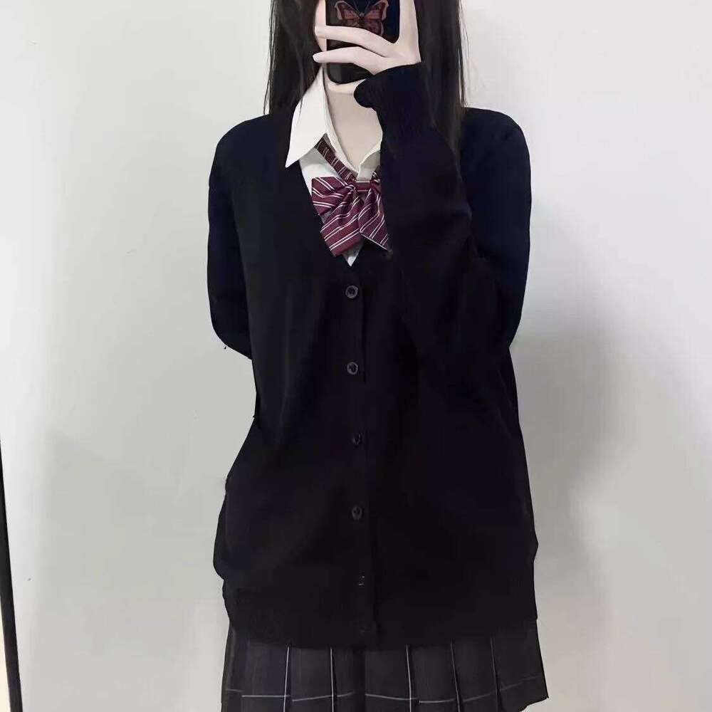 Japanese fashion solid color V-neck knitted sweater,original newJK uniform cardigan top,autumn and winter women's cotton sweater Z260313