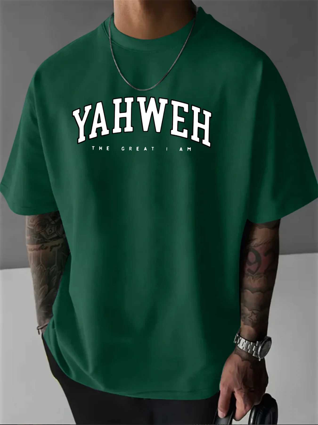 Mens summer 100 pure cotton YAHWEH Letter print fashionable casual sports loose round neck short sleeved T-shirt D260313