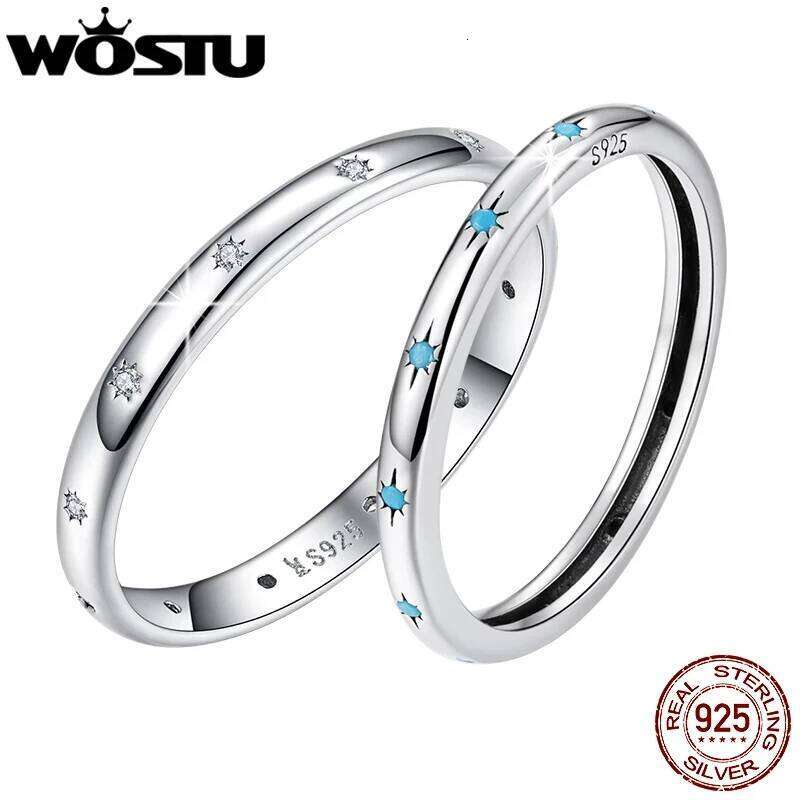 WOSTU 925 Sterling Sliver Turquoise Blue Star Patterns Simple Size Round Rings For Women Female Original Jewelry CTR240 H260312