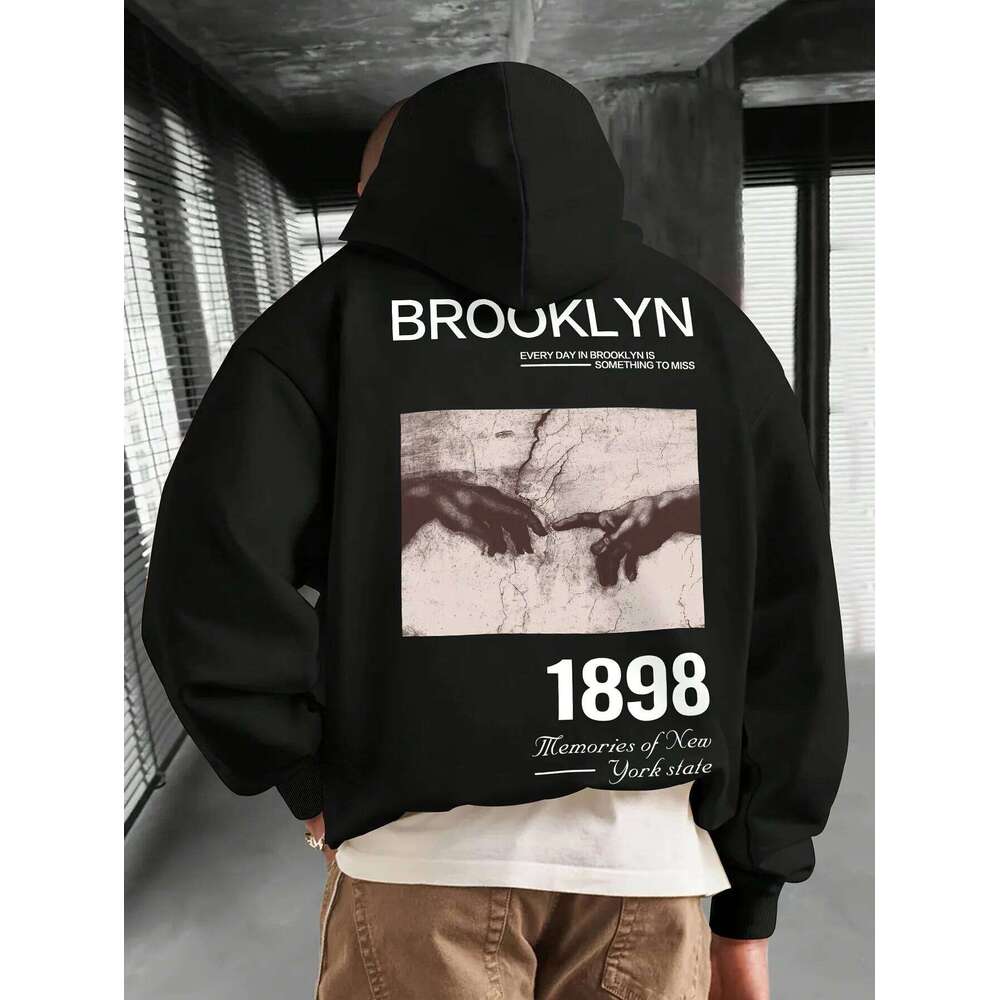 2025 Retro Brooklyn 1898 Print Trendy Cool Men Women Hooded Sweatshirt Autumn Winter Daily Outdoor Casual Loose Warm Sportswear Z260314