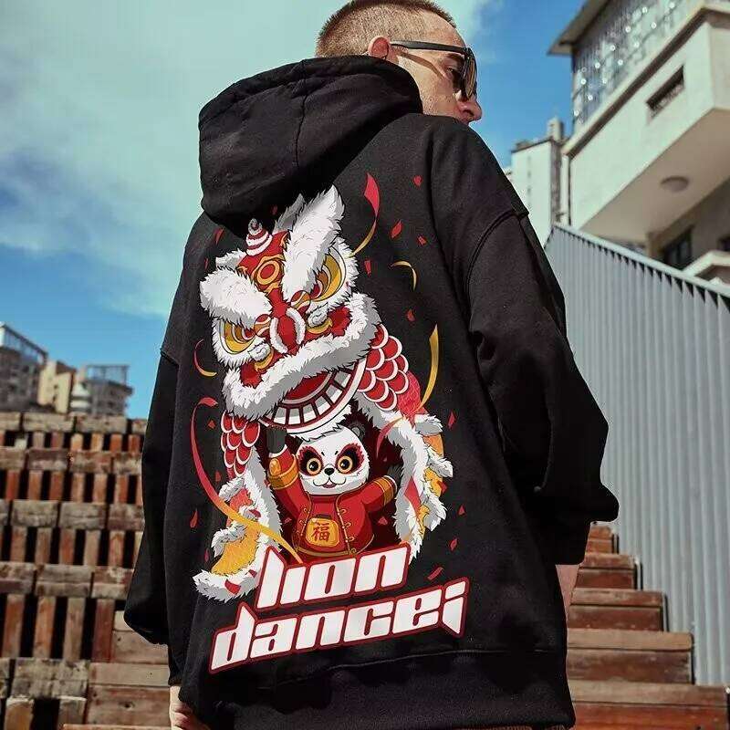 M-8XL American Fashion Hoodie China-Chic Element Giant Panda Print Loose Warm Hooded Sweatshirt Z260314