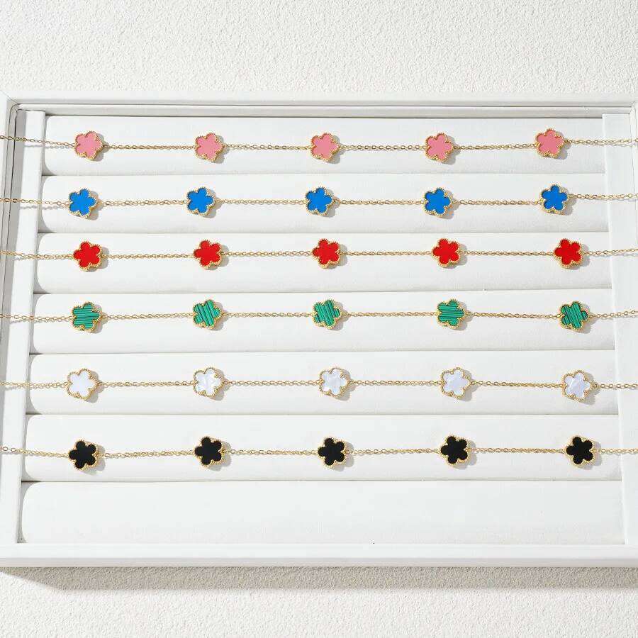 Trendy Lucky Cr Flower Stainless Steel Necklaces For Women Girl Romantic Plant Jewelry Party Birthday Daily Necklace H260312