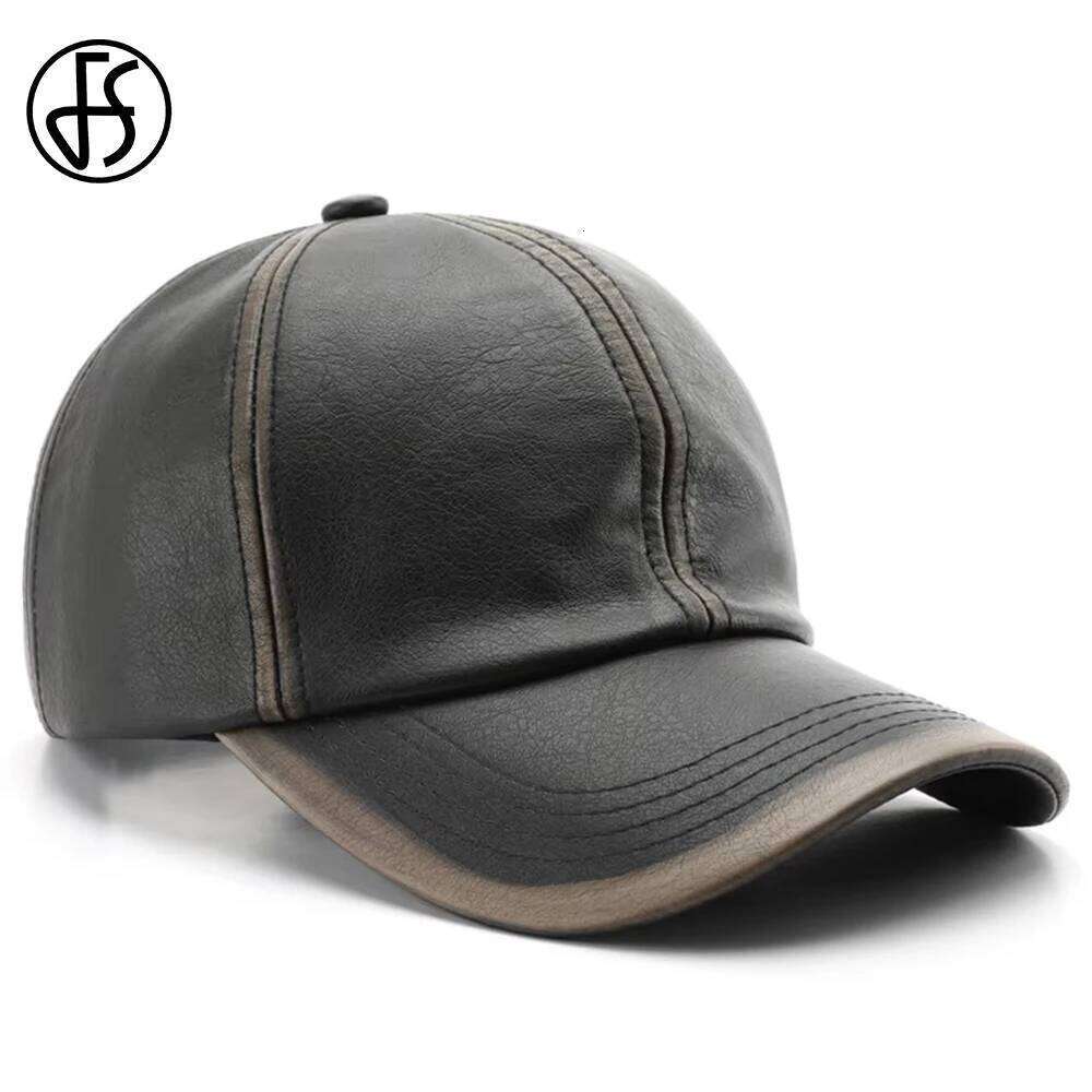 FS Black Brown Retro PU Leather Cap For Men Winter Women Hats Luxury Brand Baseball Caps Outdoor Sports Golf Hat Bone Masculino Z260314