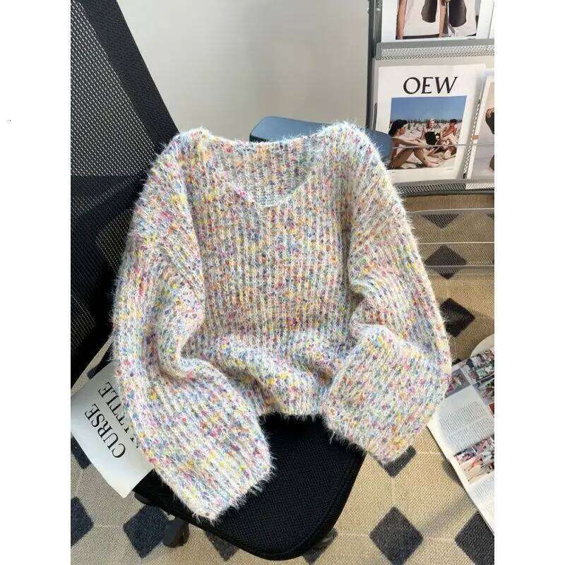 Gentle Colored Dot Sweater for Women 2025 Winter New Lazy Style Casual Loose Pullover High End V-neck Soft Knitted Tops Z260313