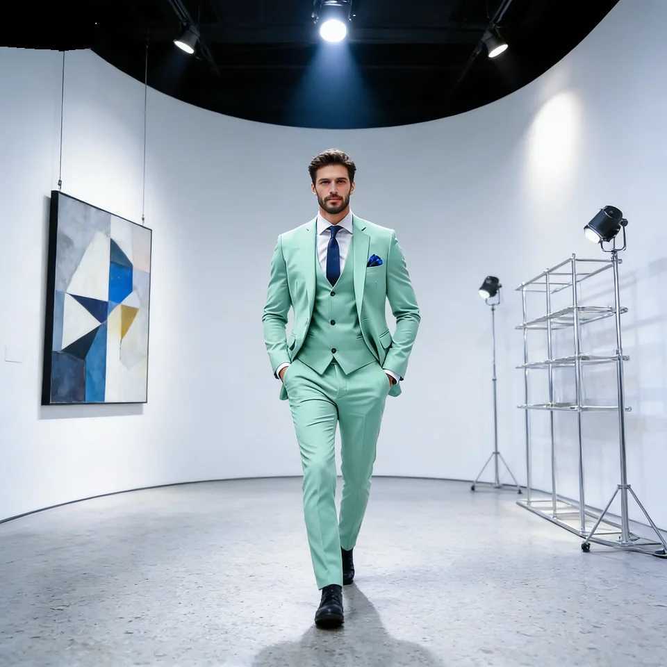 Mens Fitted 3-Piece Dinner Wedding Tuxedo Two-Button Notch Lapel Jacket Vest And Pants for Formal Occasions M260313