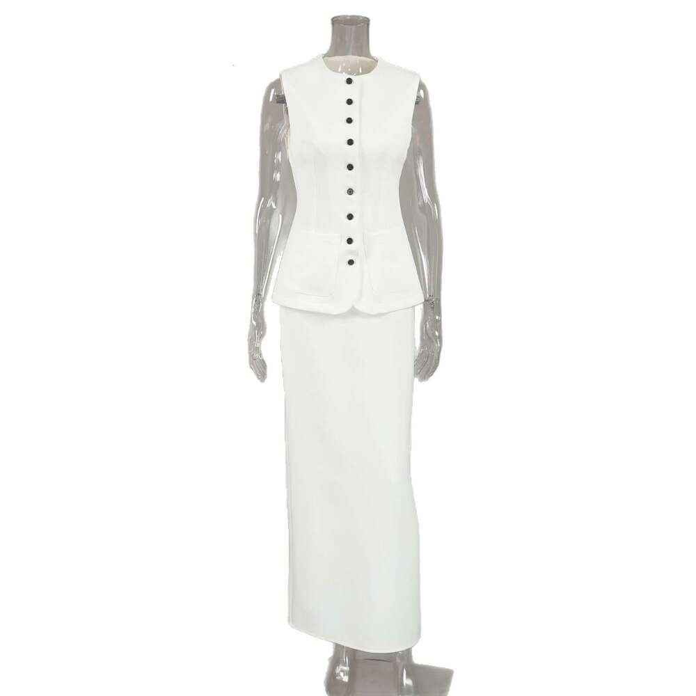 Spring Old Money Style Vest Suit Cross Border Fashion White Top And Long Skirt Two Piece Set Designer Women S Clothing MAKOUFEI