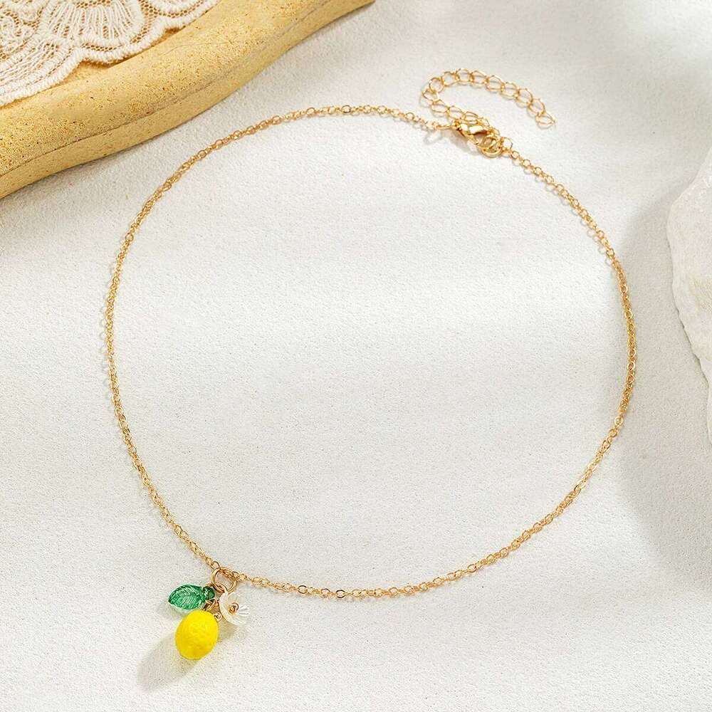 1 exquisite cute resin lemon flower pendant necklace, simple and versatile, fruit collarbone chain, neck chain H260312