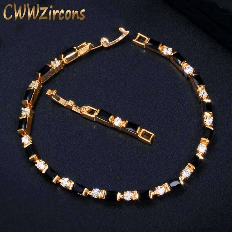 CWWZircons 2023 New Fashion Ladies 585 Gold Color Jewelry Elegant Black CZ Tennis Bracelets for Women Accessories CB208 Z260313