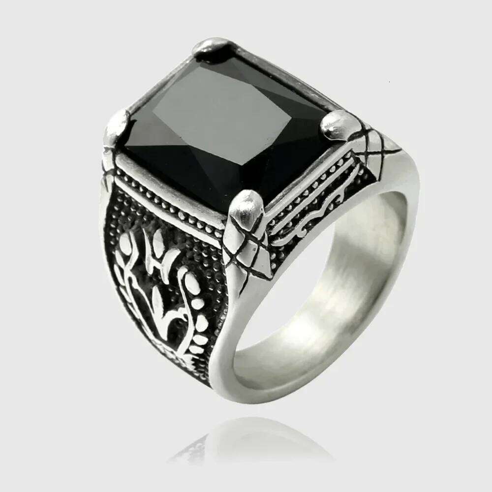 Solid stainless steel Lucifer Rings with Black Onyx Natural Stone Handmade Statement Ring TV Show Jewelry H260312