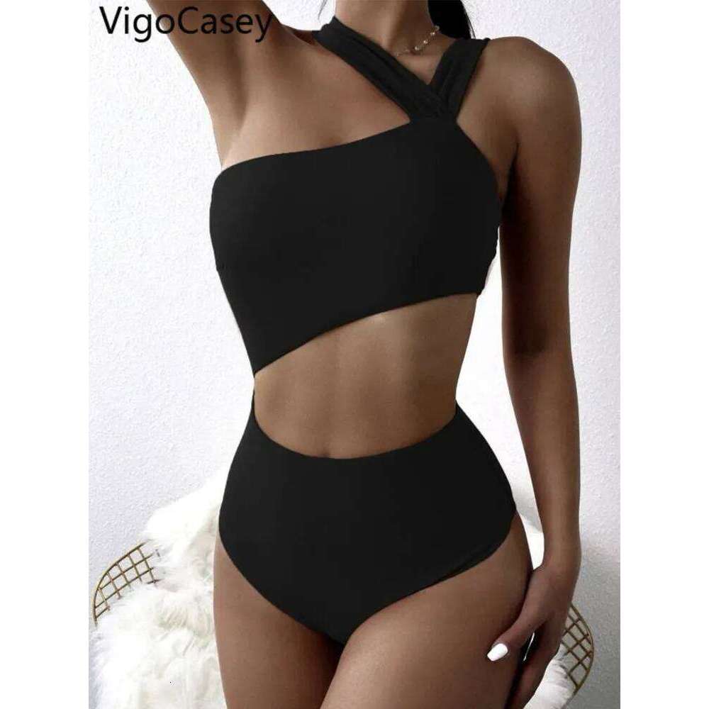 VigoCasey 2026 Solid Shoulder Swimwear Women Sexy Push Up Hollow Swimsuit Monokini Backless Summer Bathing Suit 26H0313