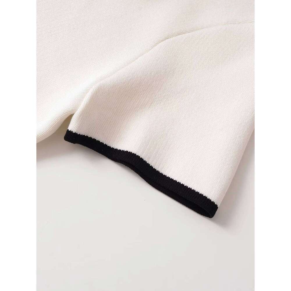 2025 autumn new women's sweet style contrast color trim round neck short sleeve knitted cardigan jacket Z260313