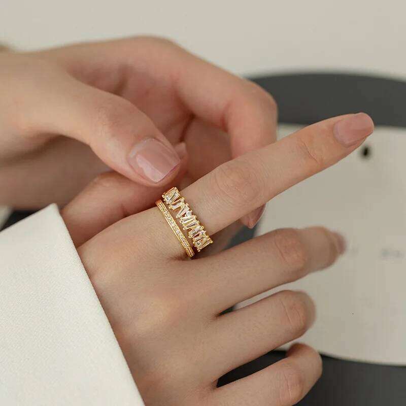 Exquisite Luxury Zircon Double Student Opening Rings for Woman Korea Fashion Gothic Finger Jewelry Wedding Party Girl Sexy Ring H260312