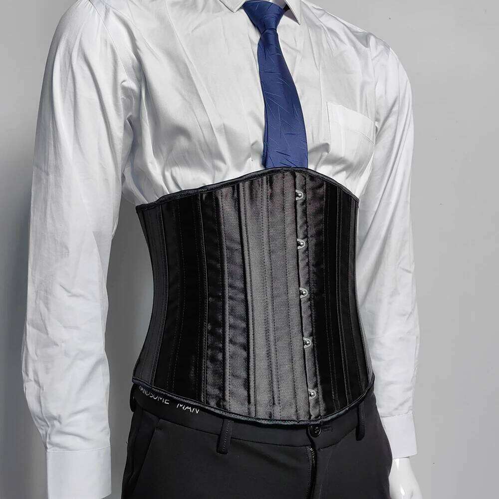 Men Corset 26 Steel Bones Abdomen Control Medieval Vintage Body Shaper Lace Up Waist Slimmer Tight Tops 5 Buckles 26Y0313