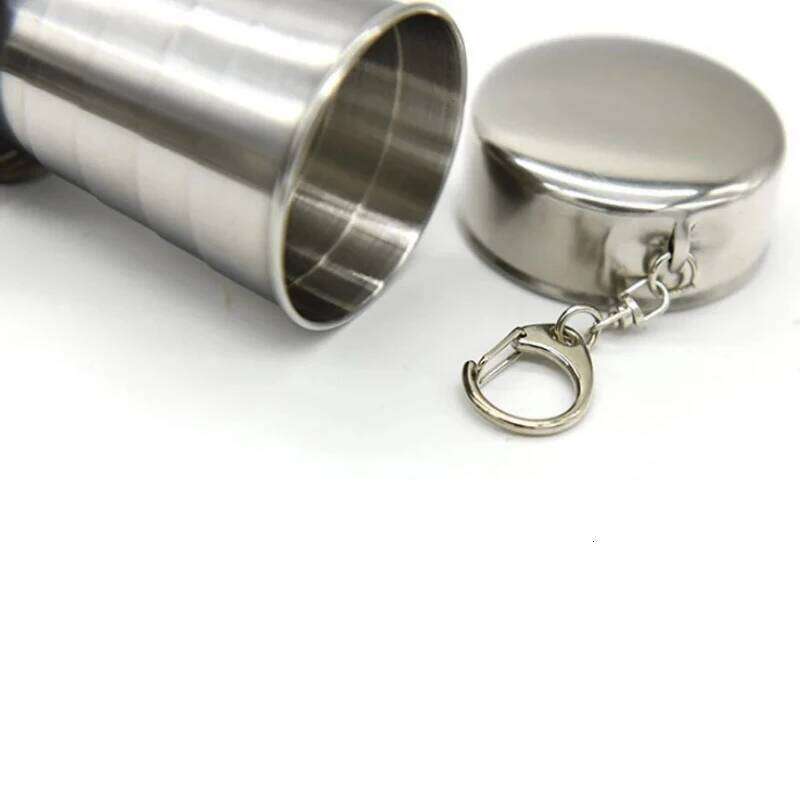 1Pc 75ML Keychain Stainless Steel Retractable Cup Teacups Teaware Folding Glass Z260313