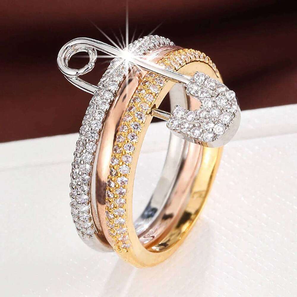 Connection Three Layers Pin for Women CZ Cubic Zirconia Stackable Rings Stainless Steel New Year Gift Party Jewelry H260312