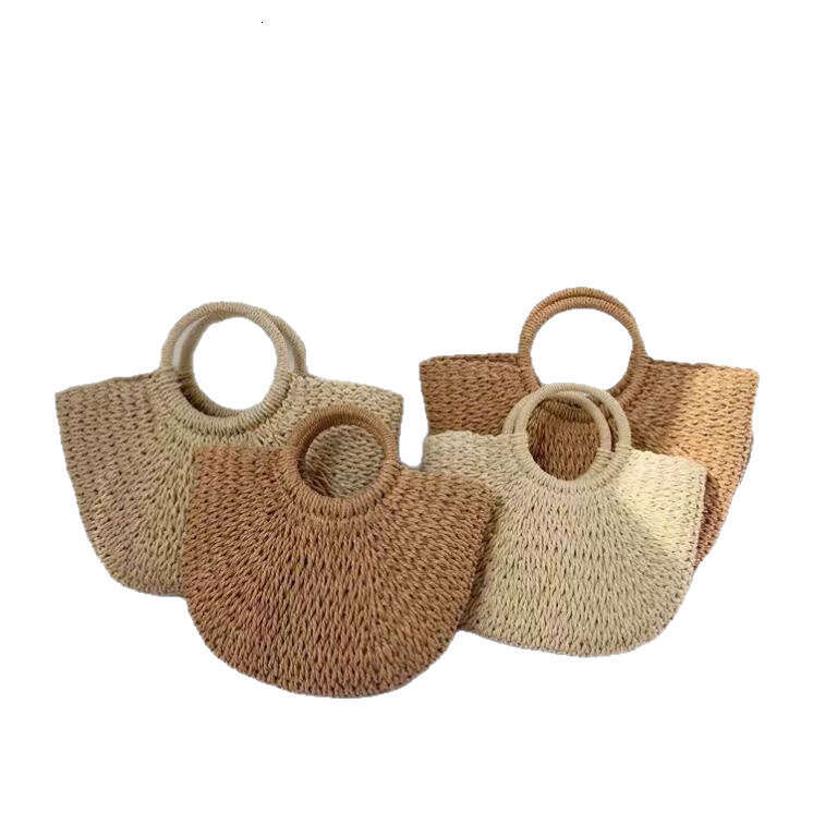 Japanese And Korean New Ins Internet Celebrity Retro Handbag For Women Woven Beach Straw Vacation Moon Round Bean Bag