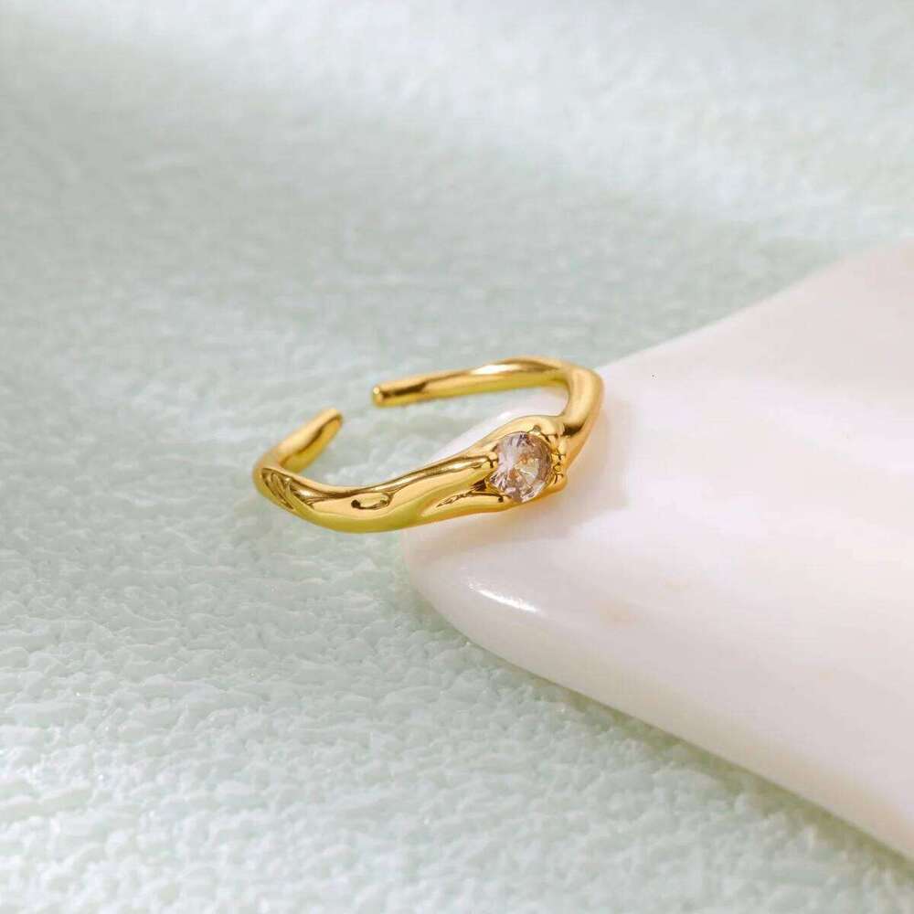 Stainless Steel Cubic Zirconic Round Rings for Women Opening Gold Color Finger Ring Aesthetic Wedding Fashion Jewelry Gift H260312