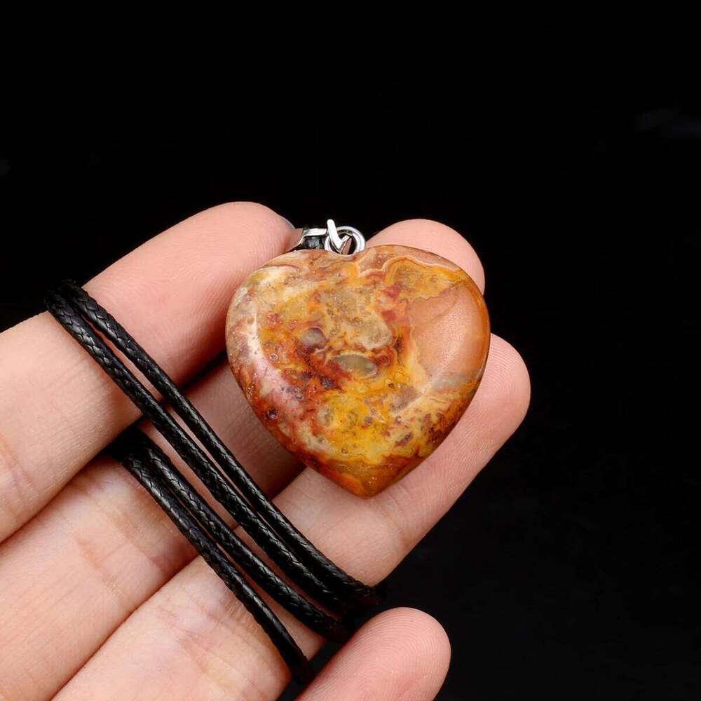 Natural Stone Crystal Pendant Necklaces Pink Quartz Lapis Lazuli Hearts Charm Leather Chain Necklace Chokers Jewelry Gift H260312