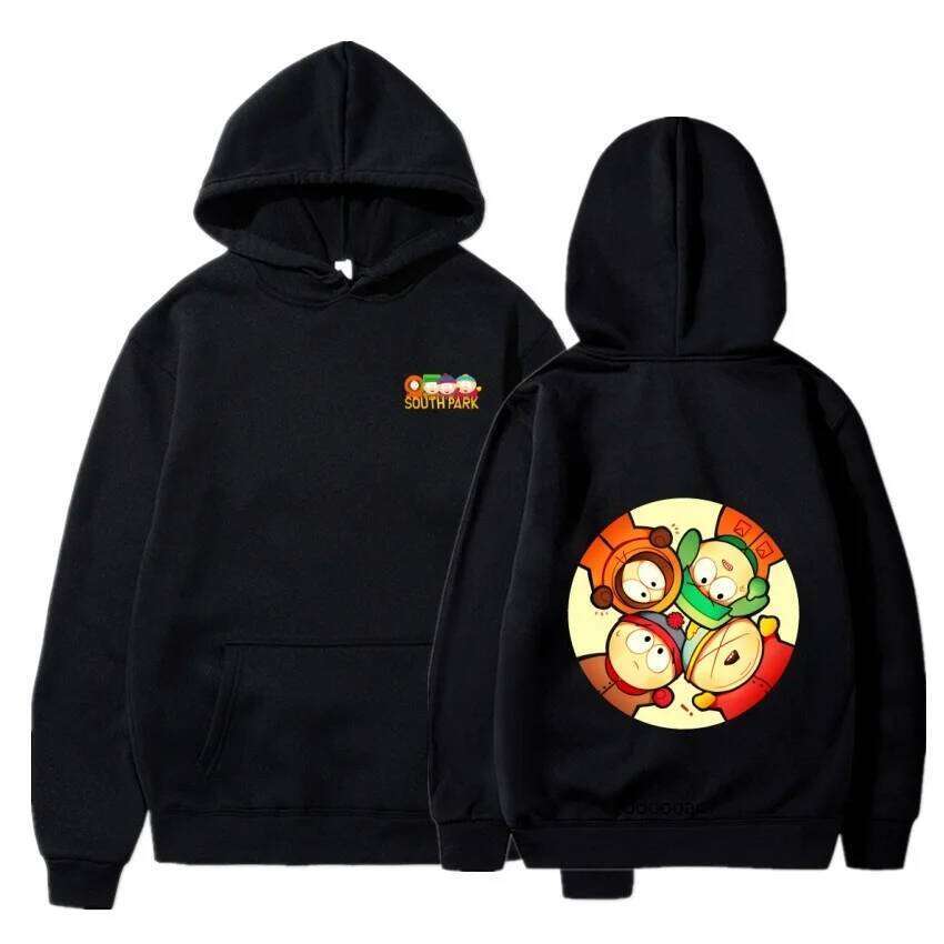 South Park Anime Pattern Fashion Warm Coat Men's Autumn and Winter Season Street Black Long Sleeve Hoodie Z260314