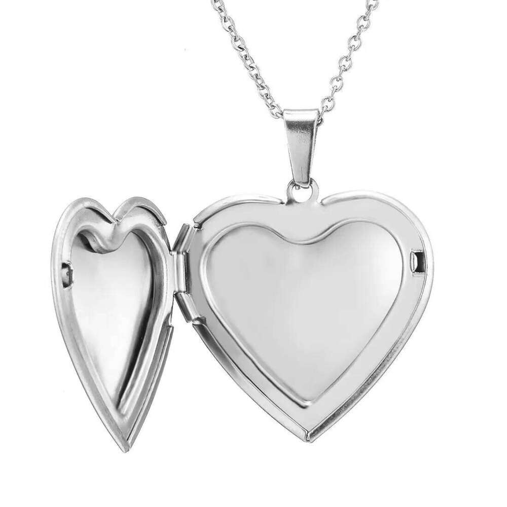Mirror Polished Stainless Steel Heart Photo Frame Memory Locket Pendant Necklace Family Collar H260312