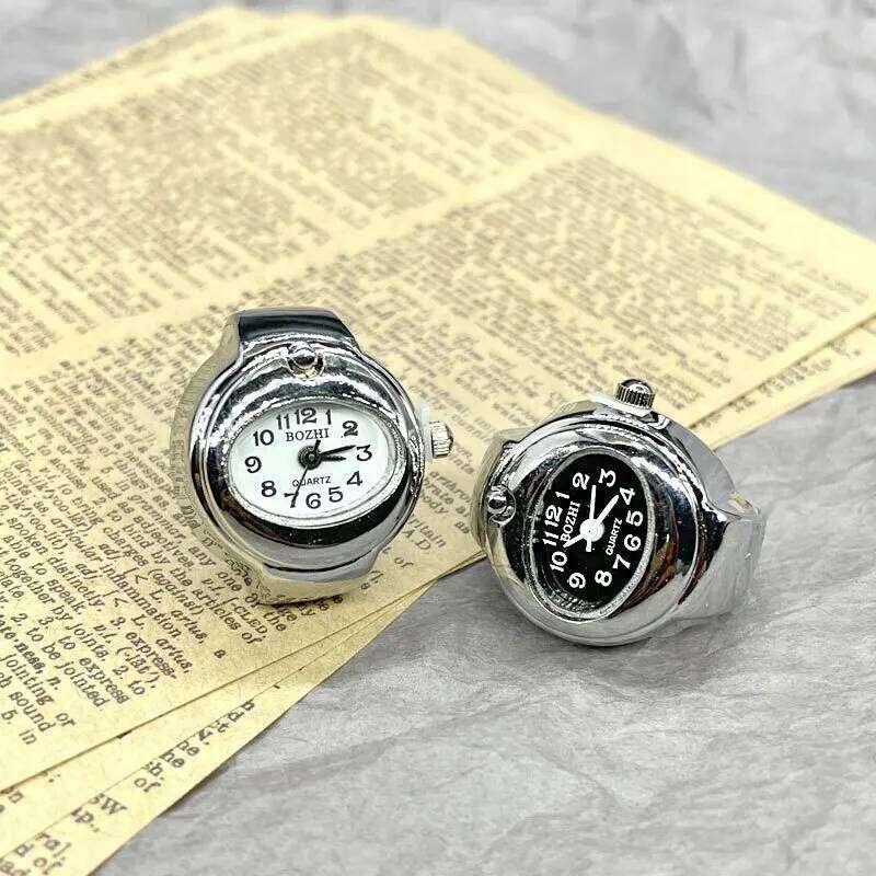 Kiss Simple Silver Color Creative Quartz Dial Finger Rings Couple Women Men Elastic Strap Metal Clock Ring Jewelry H260312