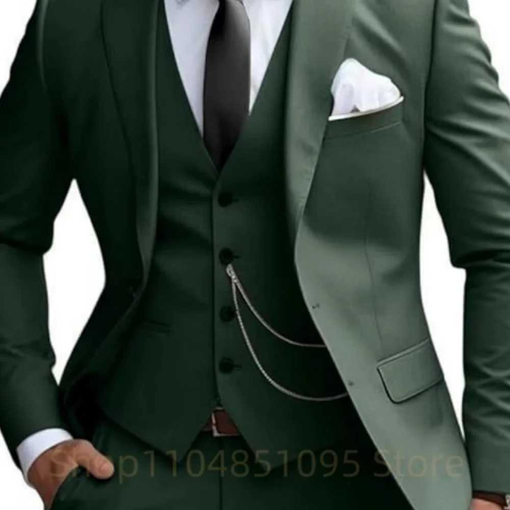 Elegant Mint Green 3 Piece Mens Suit Groom Tuxedos Business Suits Slim Fit Notch Lapel Blazer Vest Pants for Wedding Party Prom M260313