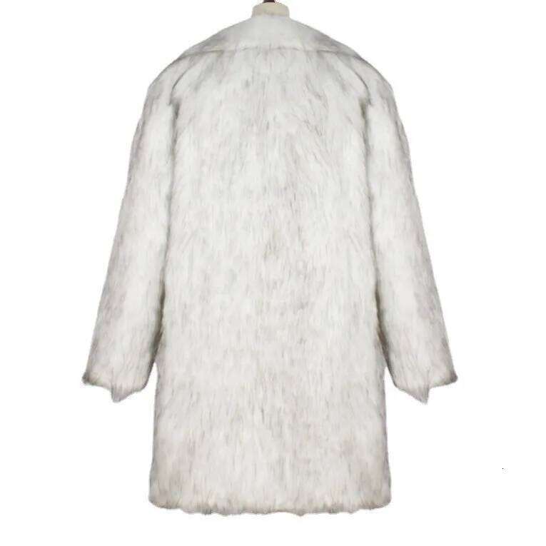 Men Coat Single Breasted Faux Long Sleeve Thick Warm Fur Solid Outerwear Spliced Overcoat Casual Winter 2025 Z260313