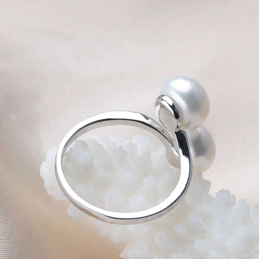 HENGSHENG Fashion Simple Double Natural Freshwater Pearls 925 Silver Open Finger Ring Fine Daily Jewelry For Women Girls 2022 H260312