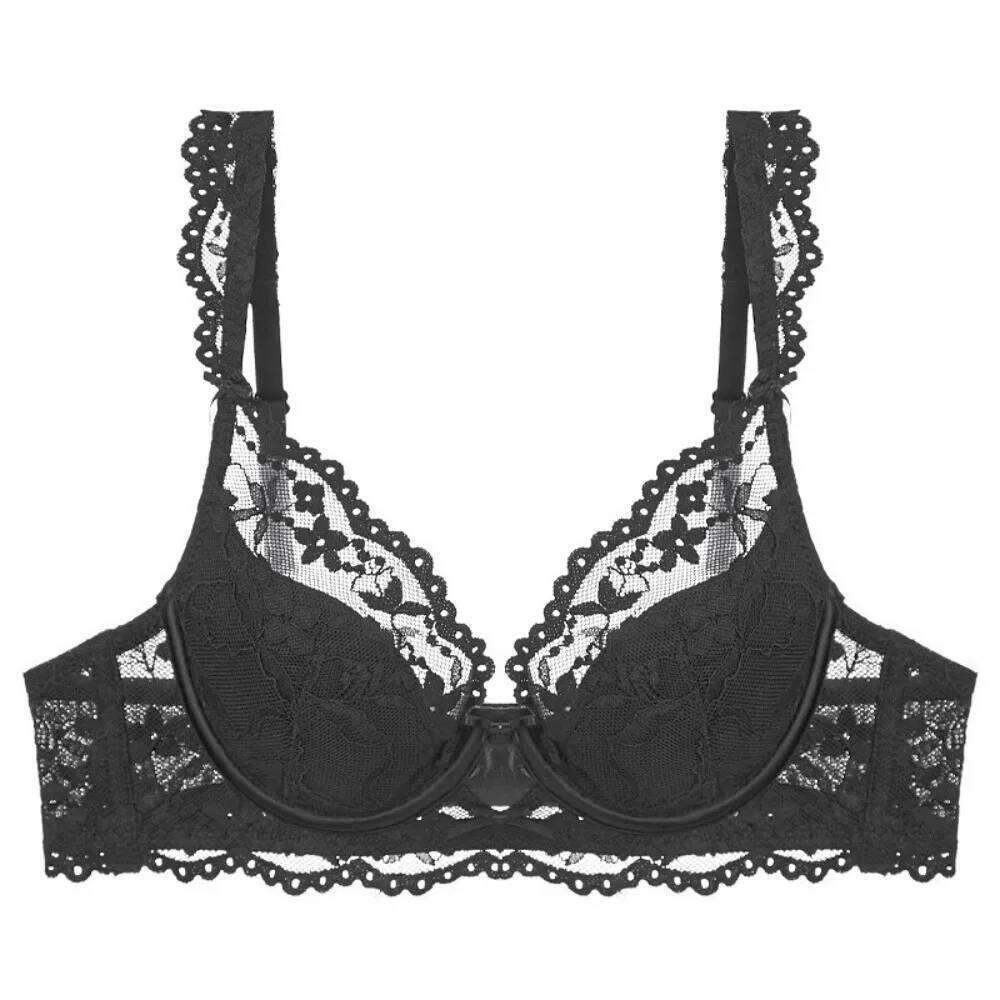 Sexy Lace Bow Thin Section Small Gathered Collect Vice Breasts Comfortable Soft Steel Ring Anti-Sagging Bra Set