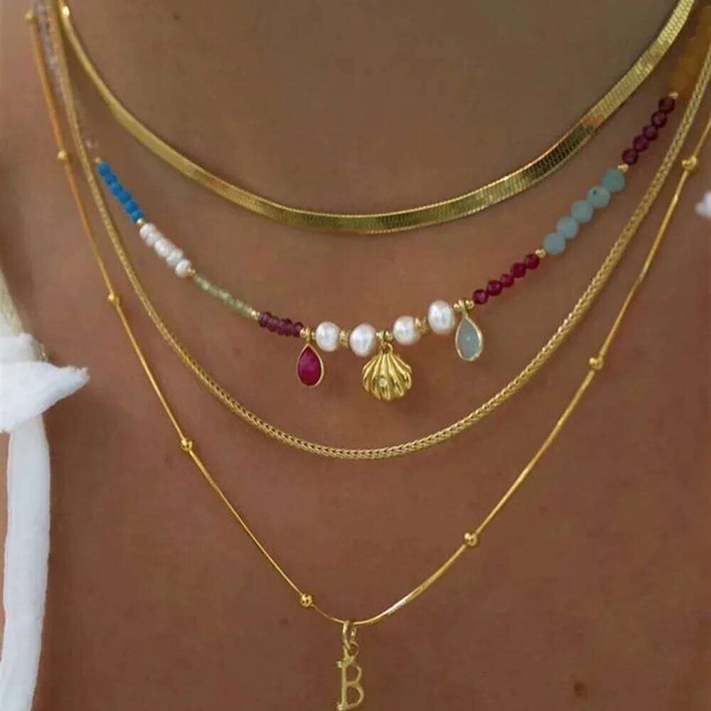 Summer Fashion Multilayer Handmade Mixed Chain For Woman Bohemian Necklaces Water Droplet Crystal Pendant Jewelry Gift 2023 New H260312